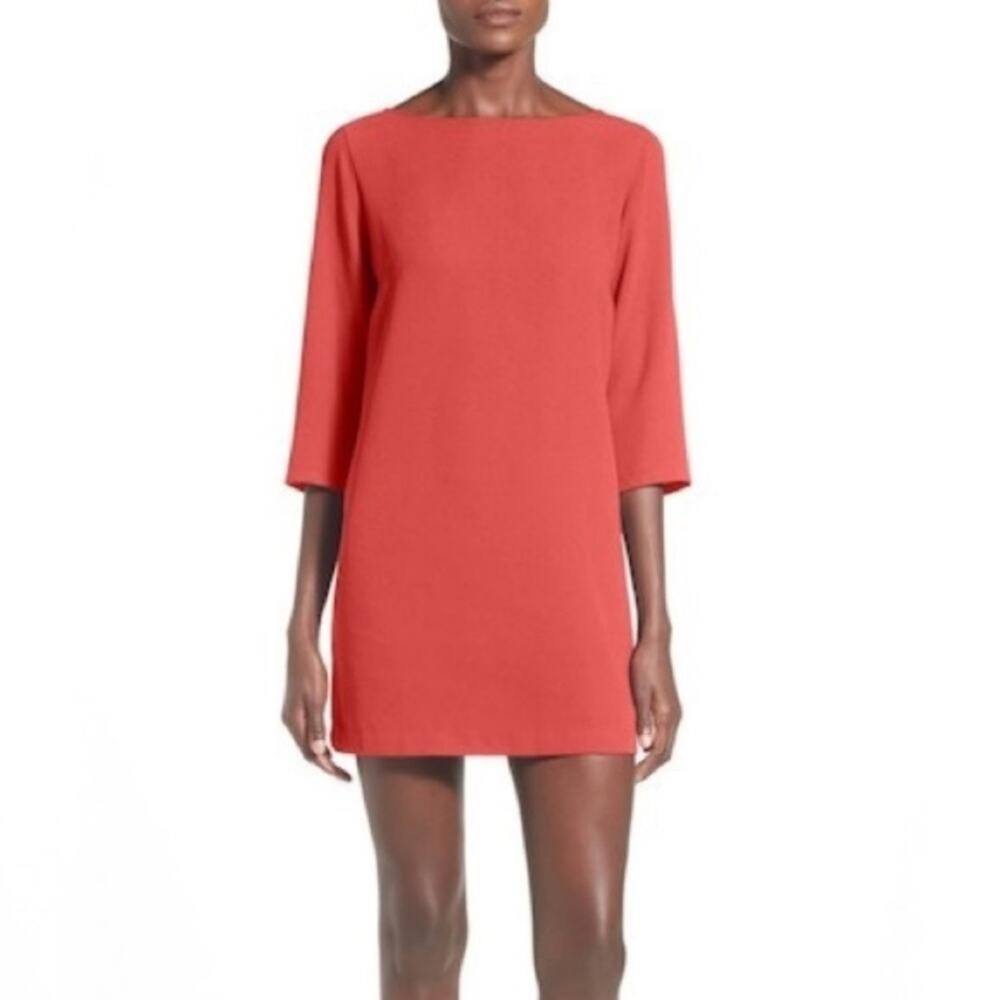 Leith Shift Dress Womens Small‎ Peach 3/4 Sleeve Boat Neck Keyhole Back